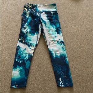 Kids Marble Print Leggings - Teal and White